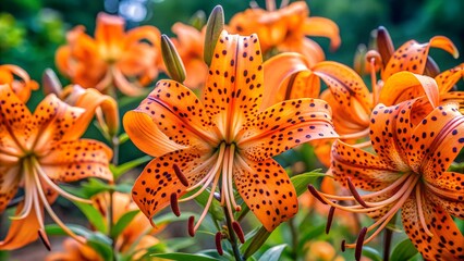 Vibrant Tiger Lilies Blooming in a Lush Garden Setting