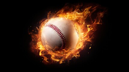 baseball. Baseball with dramatic fiery effect isolated on pure black background with intense flames. event key visuals, club posters, designed for sports event promotions and stadium branding.