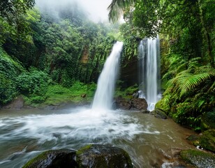 Fototapeta premium lush jungle waterfall after tropical rain image