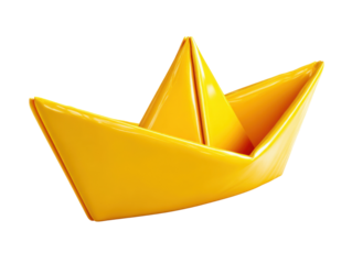 Paper Boat's Golden Voyage: A vibrant paper boat, meticulously crafted and showcasing its elegant form against a backdrop of stark elegance, ready for an adventure. 