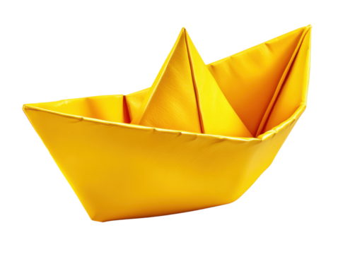 Yellow Origami Boat: A cheerful and bright paper boat sits peacefully, a whimsical testament to the simple joys of creativity and play.
