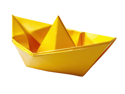 Yellow Paper Boat: A striking yellow paper boat, meticulously folded, embodies creativity and playful imagination, inviting viewers to embark on a journey of artistry and wonder. - Powered by Adobe
