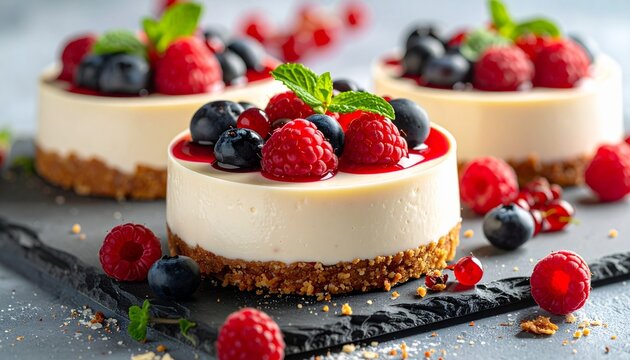 cheesecake with berries and mint