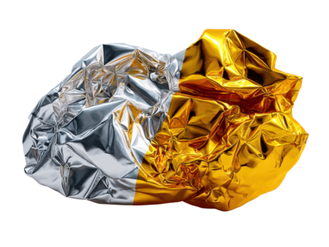 Silver and gold foil on white background