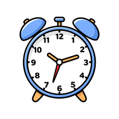Isolated cartoon alarm clock vector illustration. Black outline. White background.