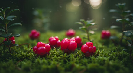 Arctic berries on a mossy ground