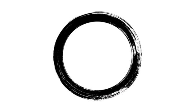 Black brush stroke circle on white background minimalist art. - Powered by Adobe