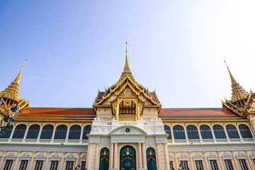 Fototapeta premium The Grand Palace was built same time as Bangkok. royal residences include Dusit Maha Prasat Throne Hall, Aphorn Phimok Prasat Throne Hall, Phiman Rattaya Throne Hall, Chakri Maha Prasat Throne Hall.