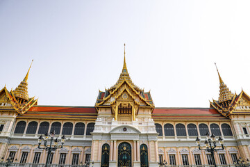Fototapeta premium The Grand Palace was built same time as Bangkok. royal residences include Dusit Maha Prasat Throne Hall, Aphorn Phimok Prasat Throne Hall, Phiman Rattaya Throne Hall, Chakri Maha Prasat Throne Hall.