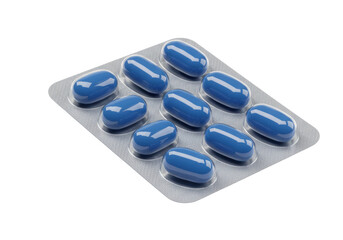 Blister Pack of Blue Pills Isolated on Transparent Background Pharmaceutical Product PNG Medicine Capsules Treatment Healthcare