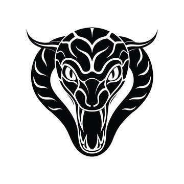Carpet python head silhouette with tribal flame markings vector art illustration
