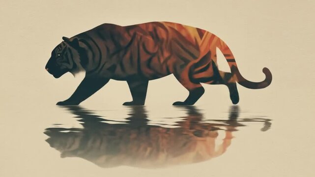 Tiger walking reflection design