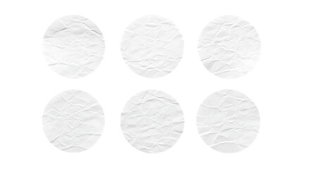 Six crumpled paper circles isolated on transparent background