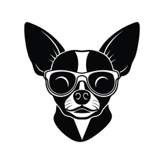 Chihuahua head wearing oversized round glasses vector art illustration