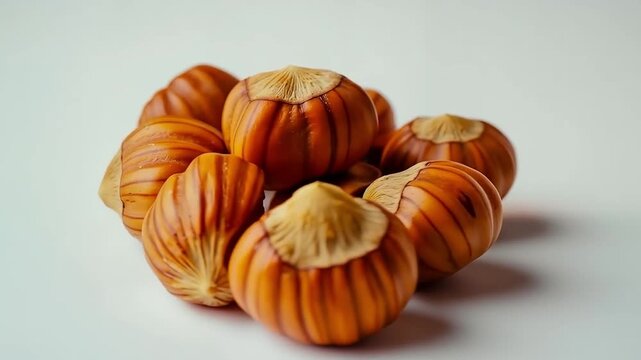 A bunch of hazelnuts sitting on top of a white surface