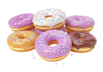 Delicious donuts PNG isolated on transparent background sweet glazed doughnuts with colorful sprinkles tasty dessert