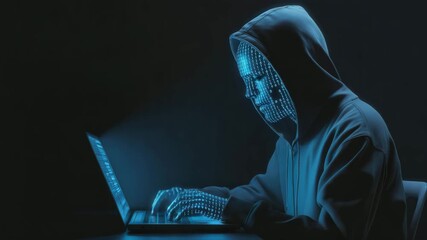 Intense hacker coding with binary code projected, cybersecurity threat in dark environment, digital risk, futuristic technology for cybercrime projects - Powered by Adobe