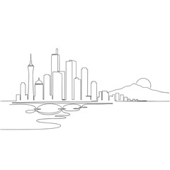 Obraz premium Modern city skyline panorama black on transparent background, corporate background for presentation, urban development