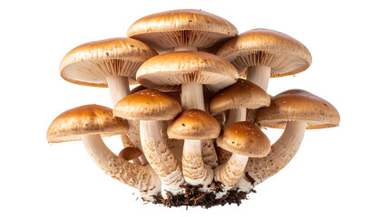 Cluster of Brown Mushrooms on White Background.