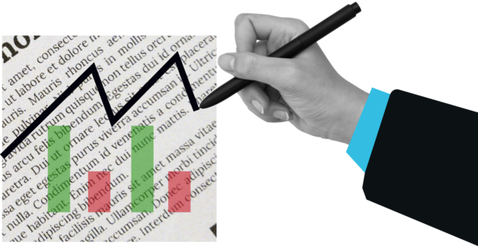 Man hand drawing green diagram business art collage