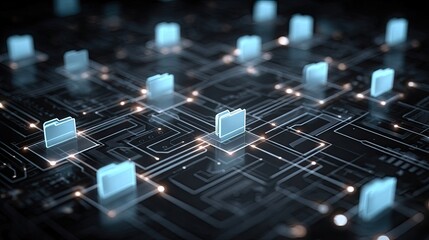 Abstract Circuit Board With Glowing Blue Folders