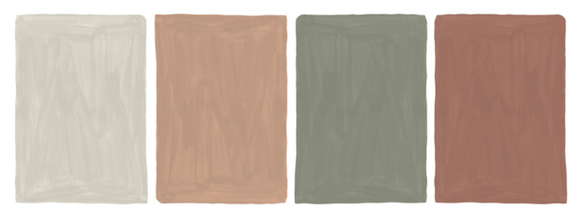 Abstract shape organic background set in muted earthy colors. Simple hand painted textured templates for posters, cards, cover, invitations, prints. Minimalistic art with paint brush strokes