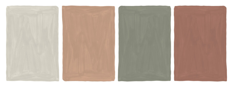 Abstract shape organic background set in muted earthy colors. Simple hand painted textured templates for posters, cards, cover, invitations, prints. Minimalistic art with paint brush strokes