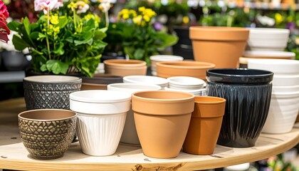 Fototapeta premium Assorted terracotta and ceramic plant pots