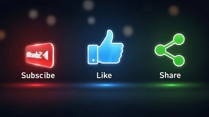 Dynamic digital interface animations encourage viewer engagement with subscribe like share calls to action for online content creators and social media campaigns