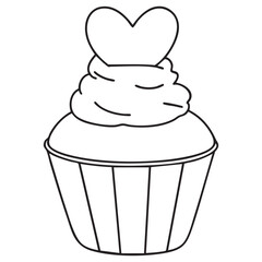 Heart Topper Cupcake Vector outline on white background