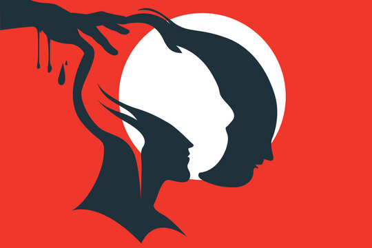 Hand Manipulating Dual Heads – Abstract Mind, Brain and Performance Concept Illustration