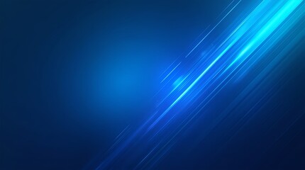 Fototapeta premium A striking AI-generated digital abstract of a bright blue light beam cutting through a dark blue background, with lens flare effects and small, glowing particles; this image for graphic design, UI, UX