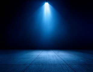 a dark room with a concrete floor and a spotlight suitable for dramatic or mysterious themed designs theater and event promotion and creative storytelling visuals empty dark blue room