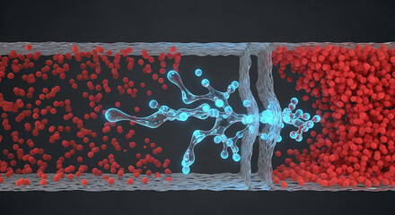 Fluid dynamics simulation laboratory 3d animation scientific research close-up visualizing molecular interactions