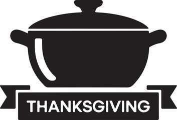 Thanksgiving Cooking Pot Silhouette Vector Black on White