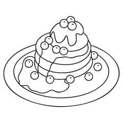 Blueberry Pancakes with Syrup Vector outline on white background