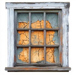 Pixel art boarded-up window with cracks on white background