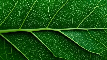 Obraz premium Close-up view of an intricate, vibrant green leaf showcasing its delicate veins and organic texture