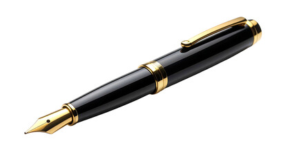 Elegant Black and Gold Fountain Pen Isolated on White Background.