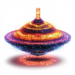 Pixel art spinning top toy glowing faintly on white background