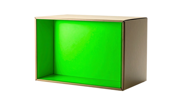 Empty green screen box for product display.