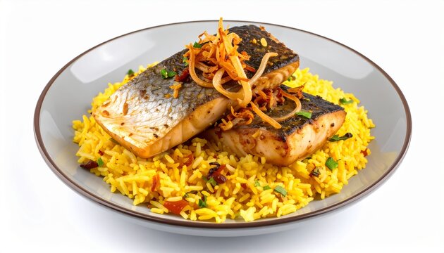 Grilled Fish With Spiced Rice Mutabbaq Samak