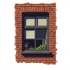 Pixel art shadowy silhouette inside dollhouse window on white background