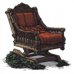 Pixel art haunted cradle slowly rocking on white background