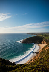 Photo coastal panoramic view, seascape horizon, professional coastal photography, oceanic