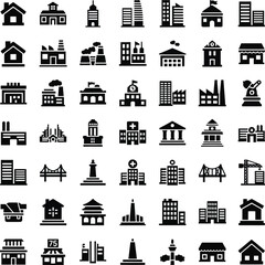 Fototapeta premium Collection of diverse building and architecture icons