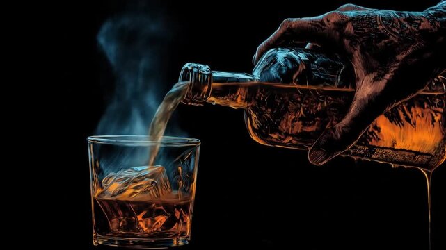 Pouring whiskey over ice