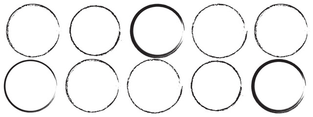 Hand drawn circle line sketch set. Circular vector image. Hand drawn circle with doodle patterns. Vector brush strokes circles of paint on white background.