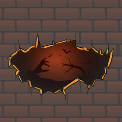 Halloween brick wall cracked background