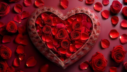 red rose petals and a heart shape newborn digital backdrop